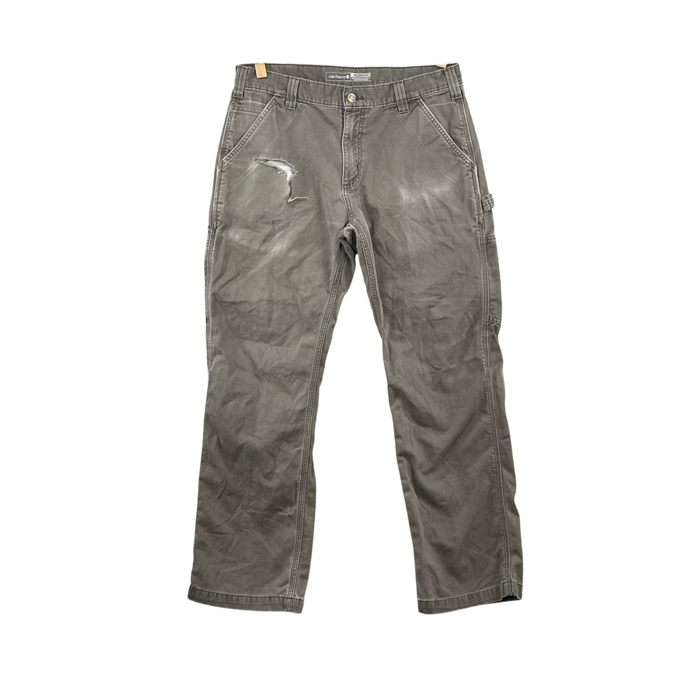 Carhartt Work Pants Mens 33x28 Brown‎ B324-DFE Relaxed Fit Distressed Streetwear